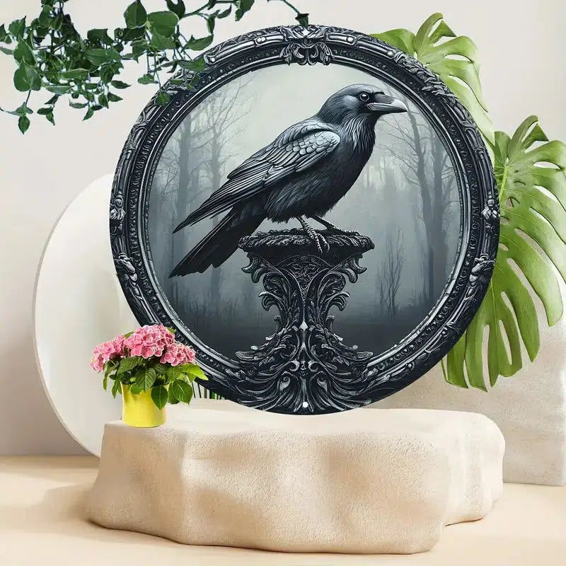 Witchy Black Crow Metal Sign Raven Gothic Home Decor-MoonChildWorld