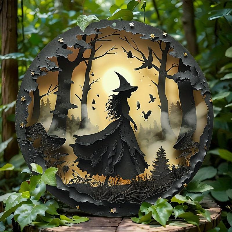 Witch Silhouette Halloween Wall Sign Gothic Witch Metal Sign-MoonChildWorld