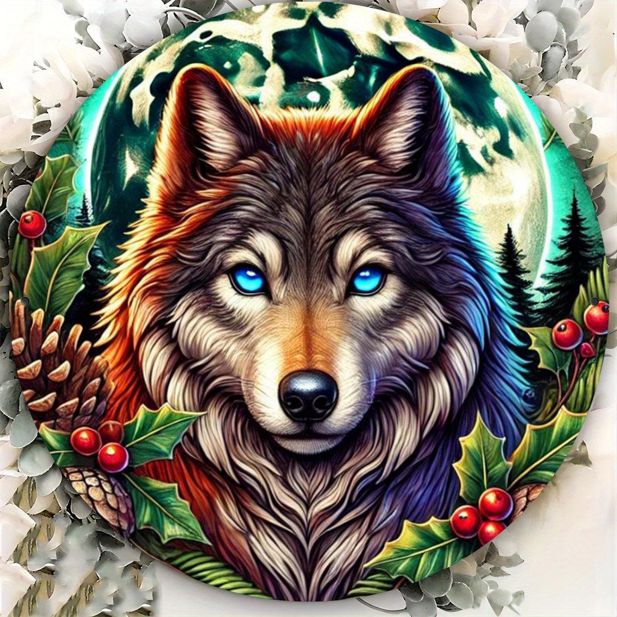 Moon Wolf Wall Art Christmas Wolf Metal Sign for Pagan Yule Decorations-MoonChildWorld