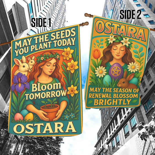 Wiccan Ostara Sabbat Garden Flag and House Flag for Pagan Spring Home Decor
