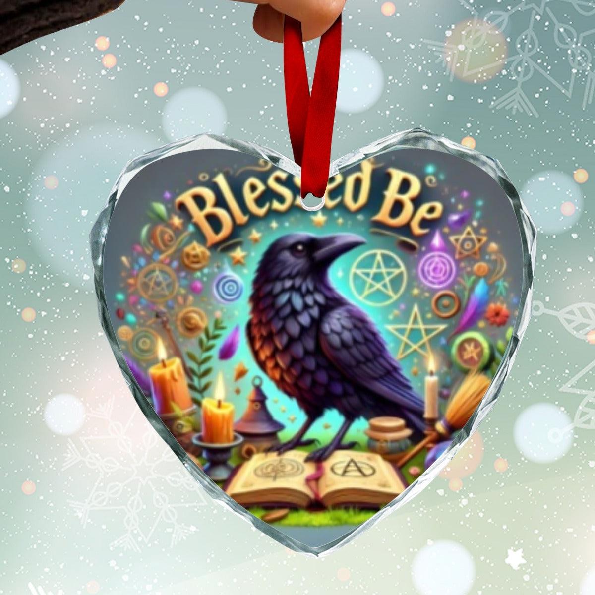 Wicca Raven Witch Crow Christmas Heart-Shaped Crystal Glass Ornament-MoonChildWorld