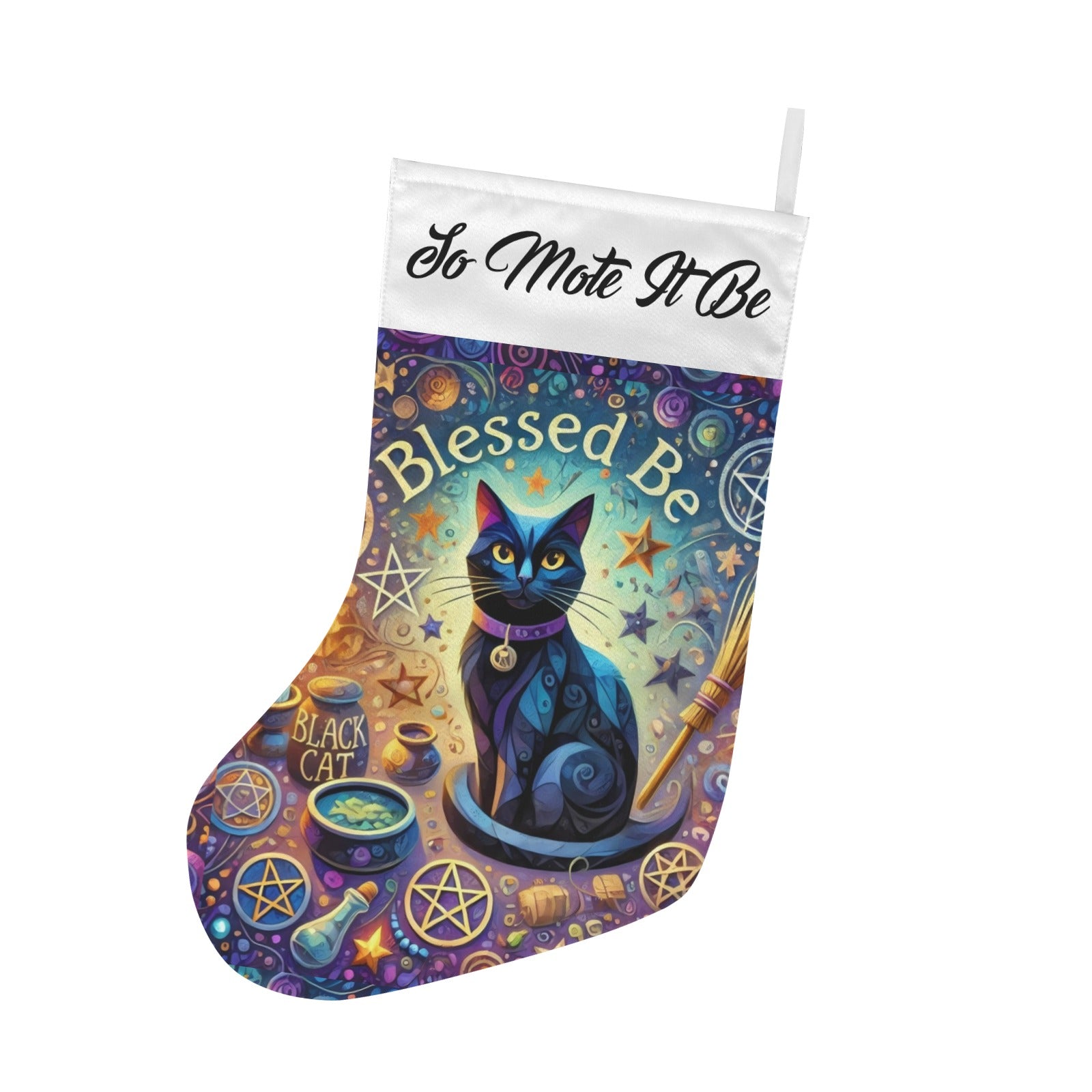 Wicca Yule Black Cat Witchy Christmas Stocking for Yule Decorations-MoonChildWorld