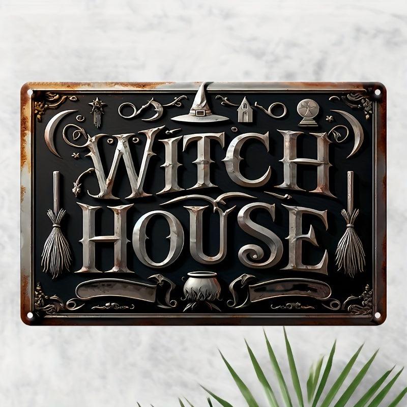 Vintage Witch's House Metal Sign Witch Wall Decor Halloween Welcome Sign-MoonChildWorld