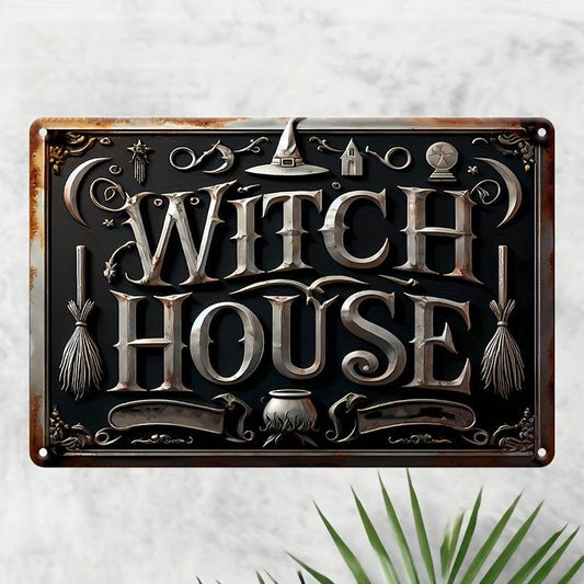 Vintage Witch's House Metal Sign Witch Wall Decor Halloween Welcome Sign