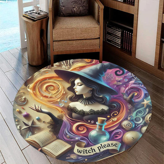 Spell Witch Round Rug Witchy Carpet for Halloween Home Decor
