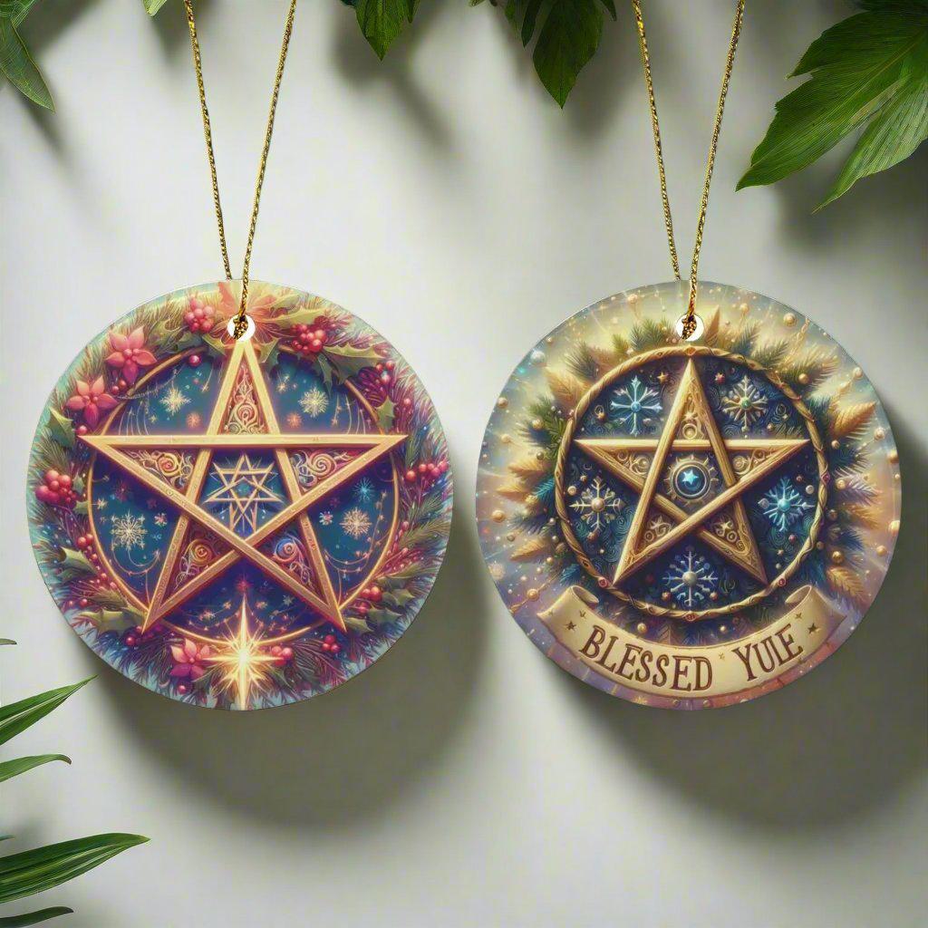 Wiccan Pentacle Ceramic Christmas Ornament for Pagan Yule Decor-MoonChildWorld