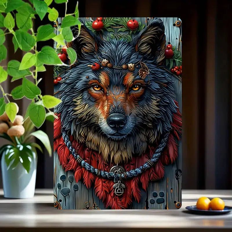 Spirit Wolf Wall Art Head Wolf Metal Sign Yule Pagan Home Decor-MoonChildWorld