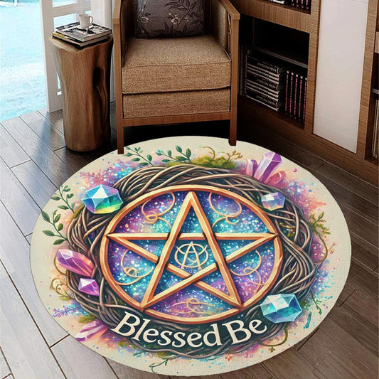 Wicca Pentacle Round Rug Magic Pentagram Carpet for Pagan Home Decor