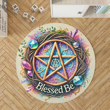 Wicca Pentacle Round Rug Magic Pentagram Carpet for Pagan Home Decor