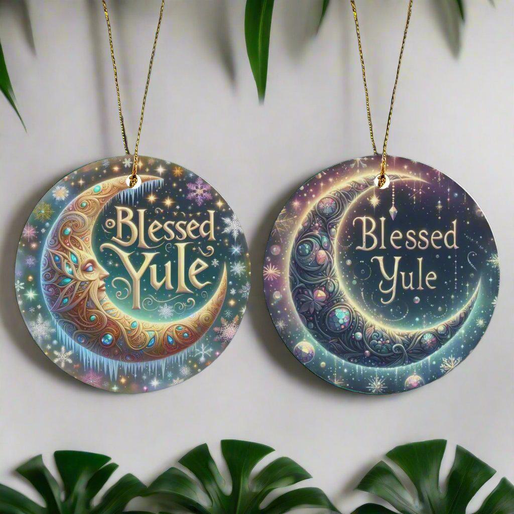 Crescent moon Ceramic Christmas Ornament for Pagan Yule Decor-MoonChildWorld