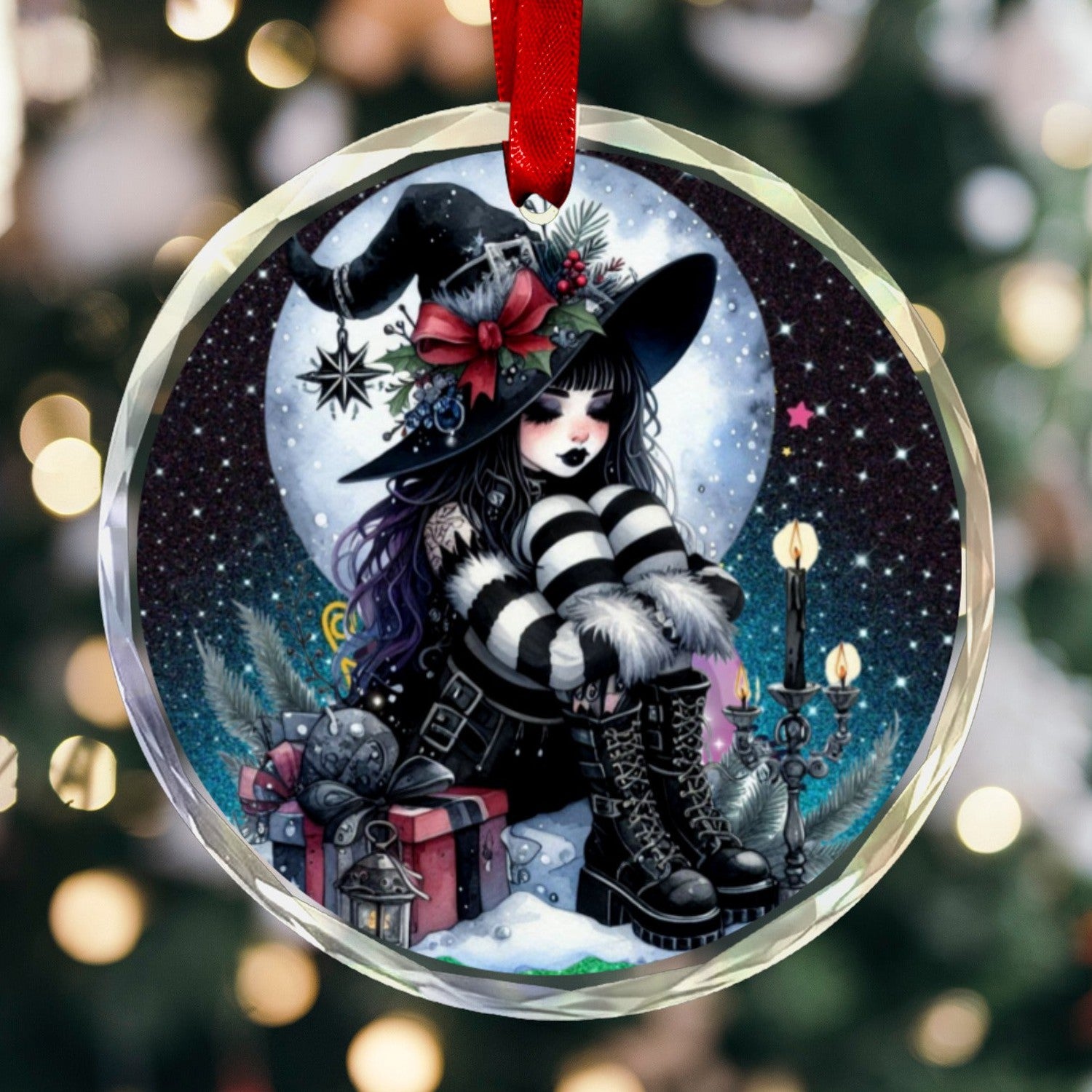 Gothic Witch Glass Christmas Ornament-MoonChildWorld