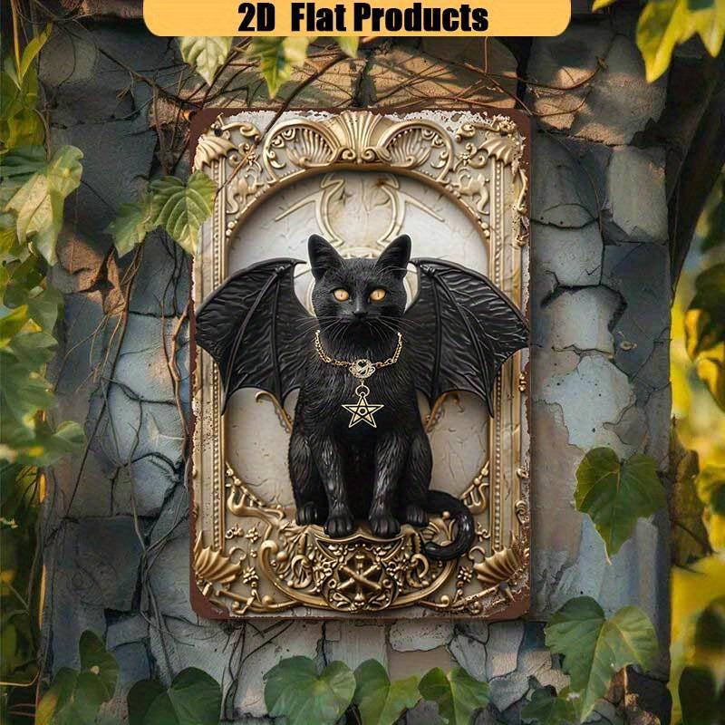 Gothic Devil Cat Wall Art Wicca Black Cat Metal Sign Witchcraft Wall Decor-MoonChildWorld