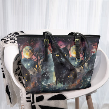 Moon black cat Halloween Tote Bag-MoonChildWorld