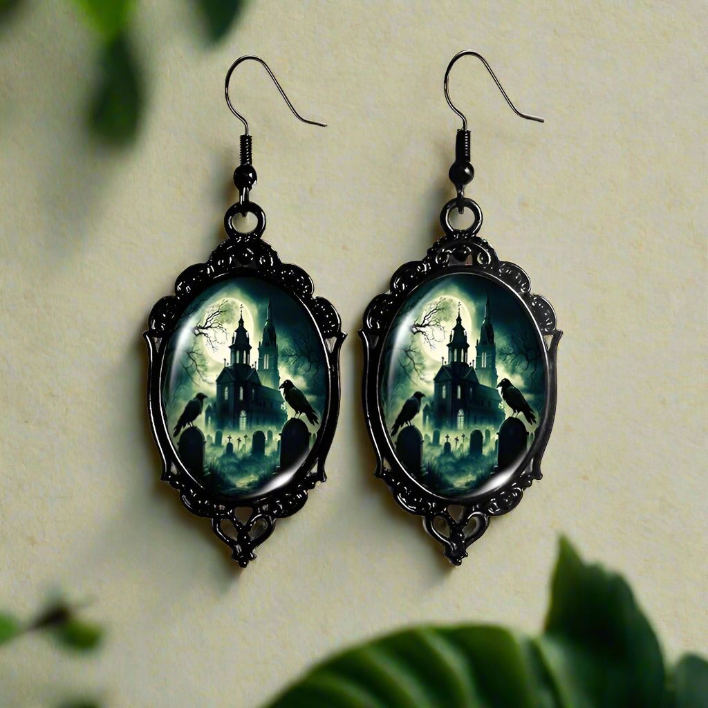 Halloween Black Raven Earrings Gothic Crow Glass Earrings Witch Jewelry-MoonChildWorld