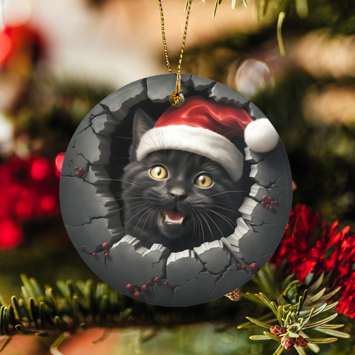 Black cat 3D Christmas Ceramic Ornaments-MoonChildWorld