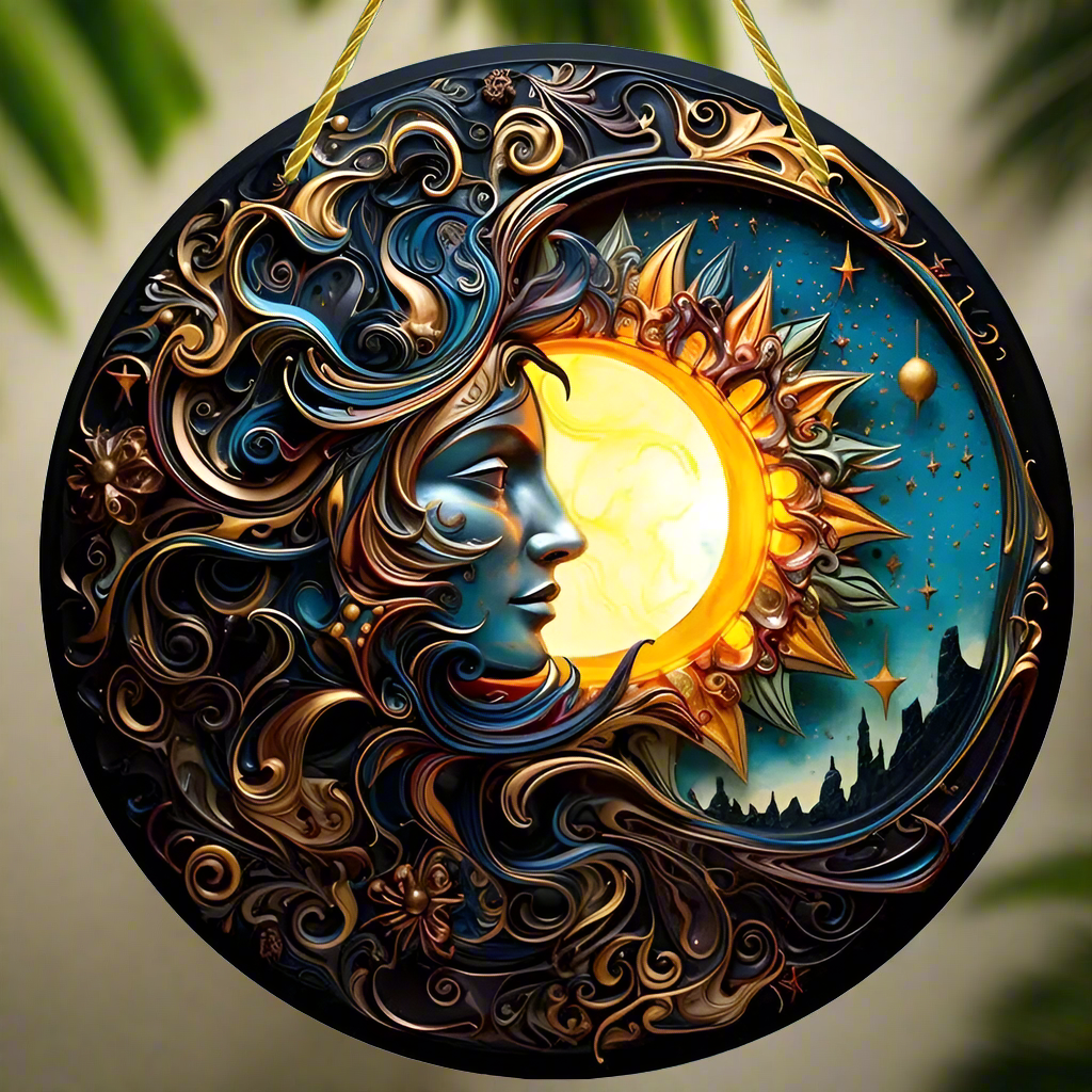 Moon Sun Suncatcher Wicca Pagan Acrylic Round Sign Moon Wall Hanging-MoonChildWorld