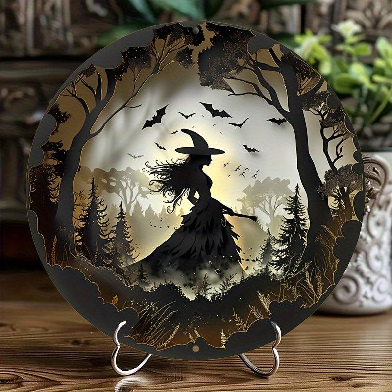 Witch Silhouette Halloween Wall Sign Witchy Metal Sign-MoonChildWorld