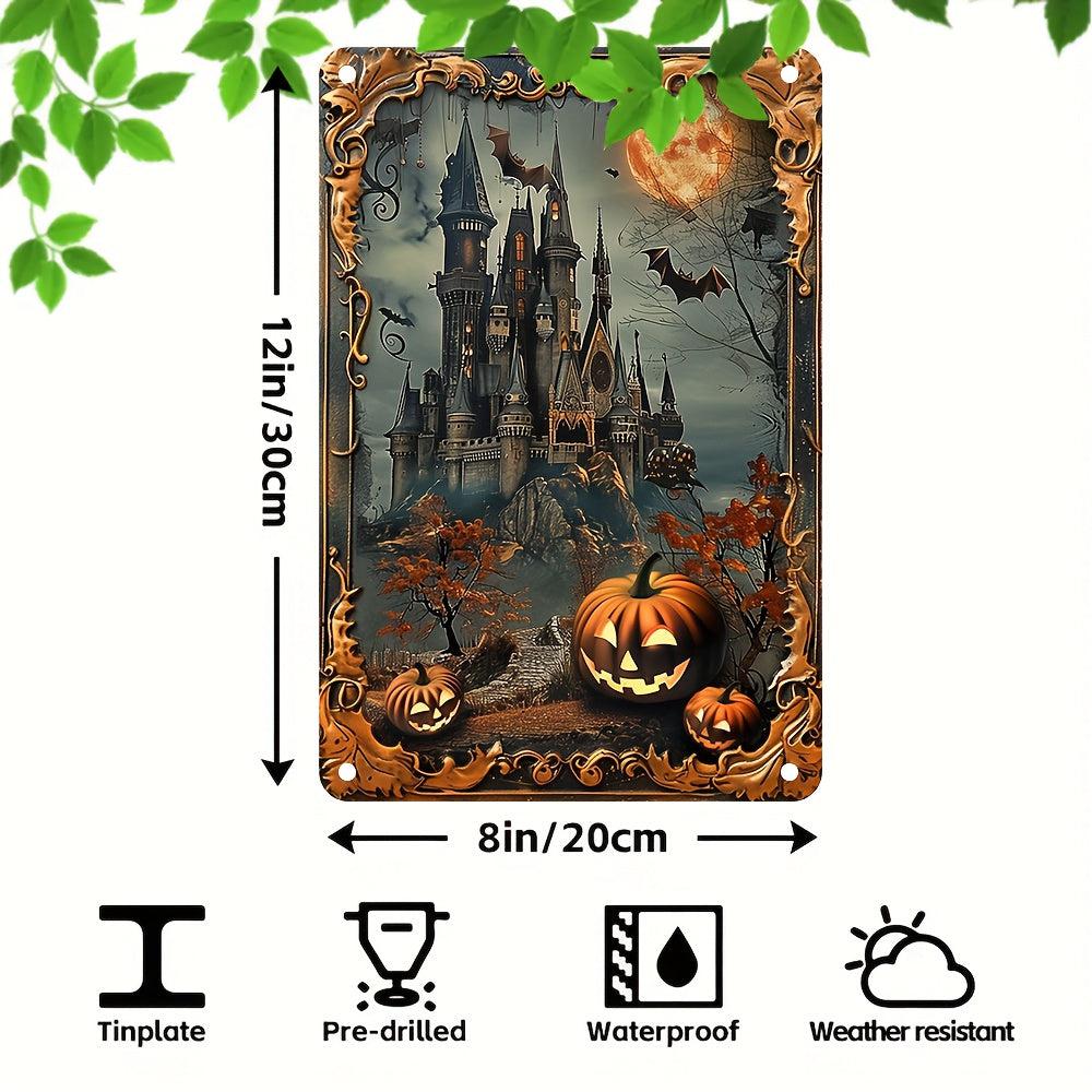 Halloween Decorative Sign Haunted Castle Wall Art Witch Castle Metal Sign-MoonChildWorld