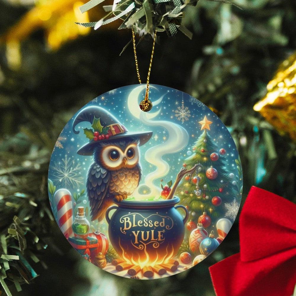 Witchy Owl Ceramic Christmas Ornament for Yule Tree Decorations-MoonChildWorld