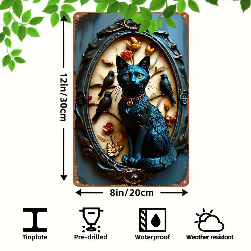 Ravens and Black Cat Metal Tin Sign Occult Cat Wall Art for Gothic Decor-MoonChildWorld