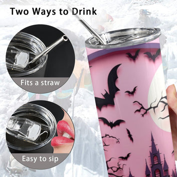 Pink Halloween Gothic Skinny Tumbler with Lid and Straw