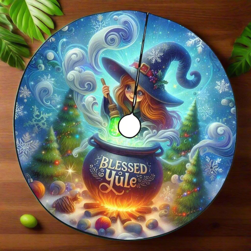 Witch Christmas Tree Skirt for Yule Decorations-MoonChildWorld