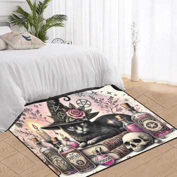 Gothic Black Cat Wiccan Area Rug Witchy Cat Witchcraft Carpet for Halloween