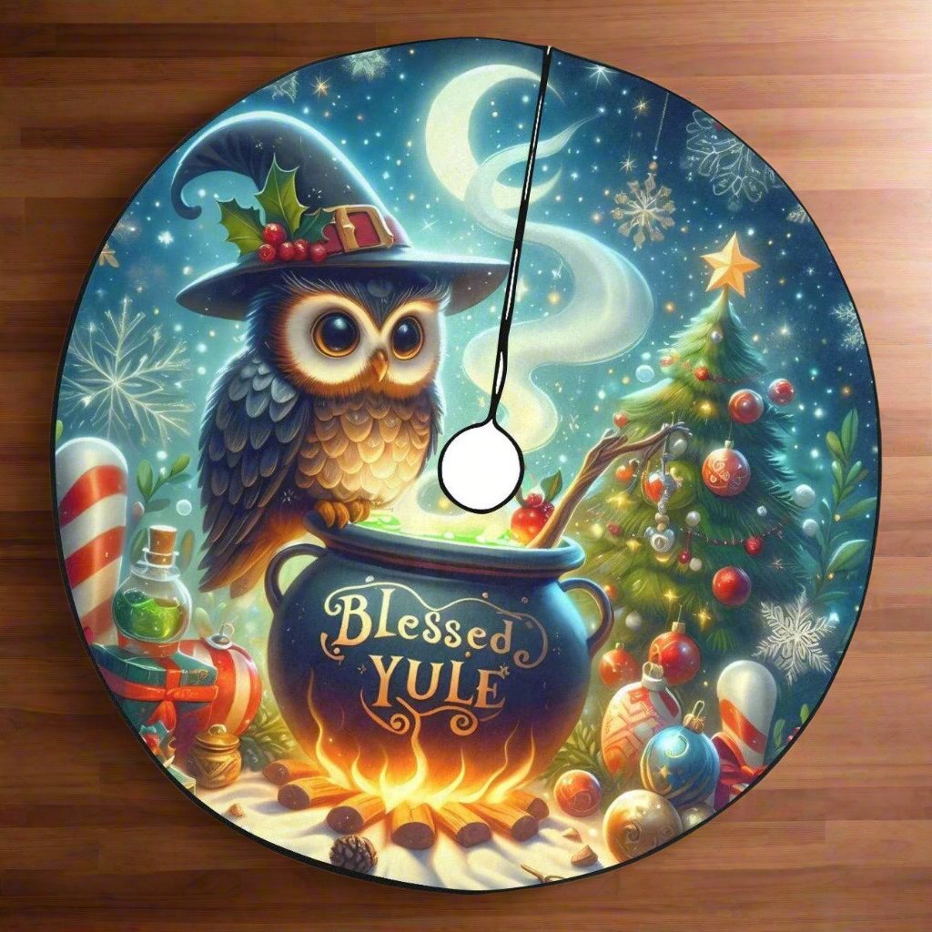 Witchy Owl Christmas Tree Skirt for Yule Decorations-MoonChildWorld