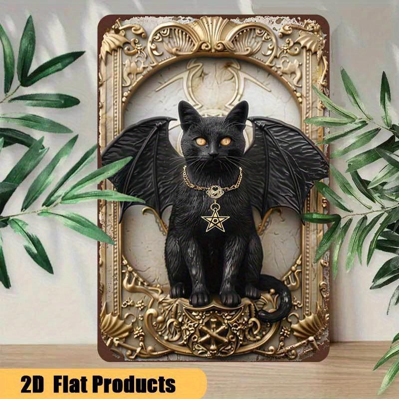 Gothic Devil Cat Wall Art Wicca Black Cat Metal Sign Witchcraft Wall Decor-MoonChildWorld