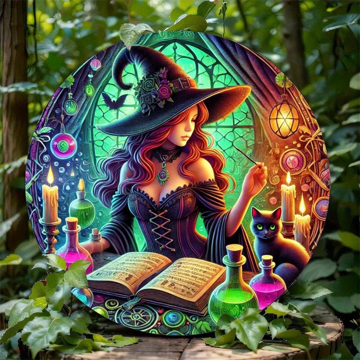 Spell Witch Christmas Wall Art Wiccan Metal Sign for Pagan Yule Home Decorations-MoonChildWorld