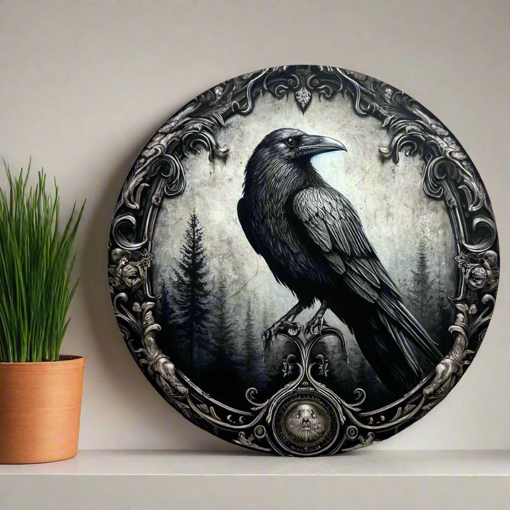 Gothic Crow Metal Sign Black Raven Metal Sign-MoonChildWorld