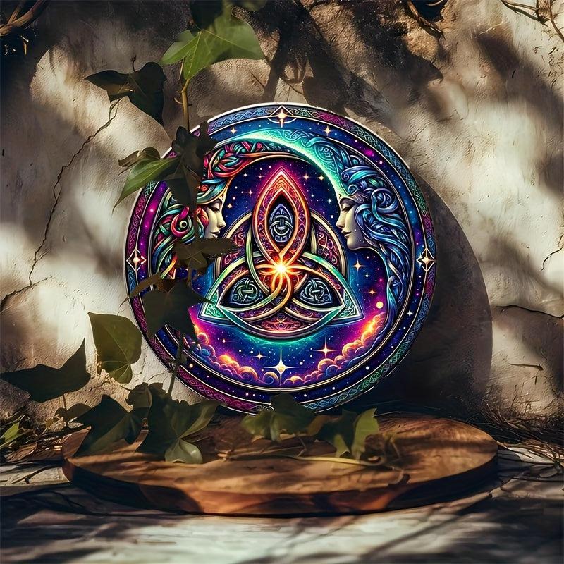 Celtic Moon Metal Sign Goddess Moon and Triquetra Wall Decor-MoonChildWorld