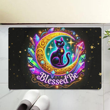 Black Cat Wicca Doormat Magic Cat Doormat for Pagan Home Decor