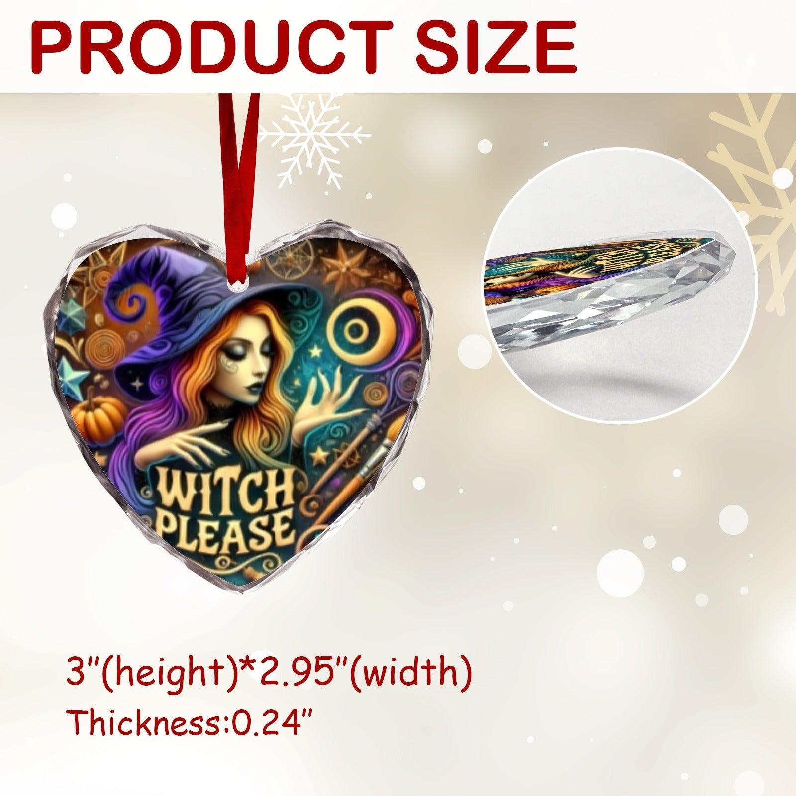 Gothic Witch Halloween Christmas Heart-Shaped Crystal Glass Ornament-MoonChildWorld