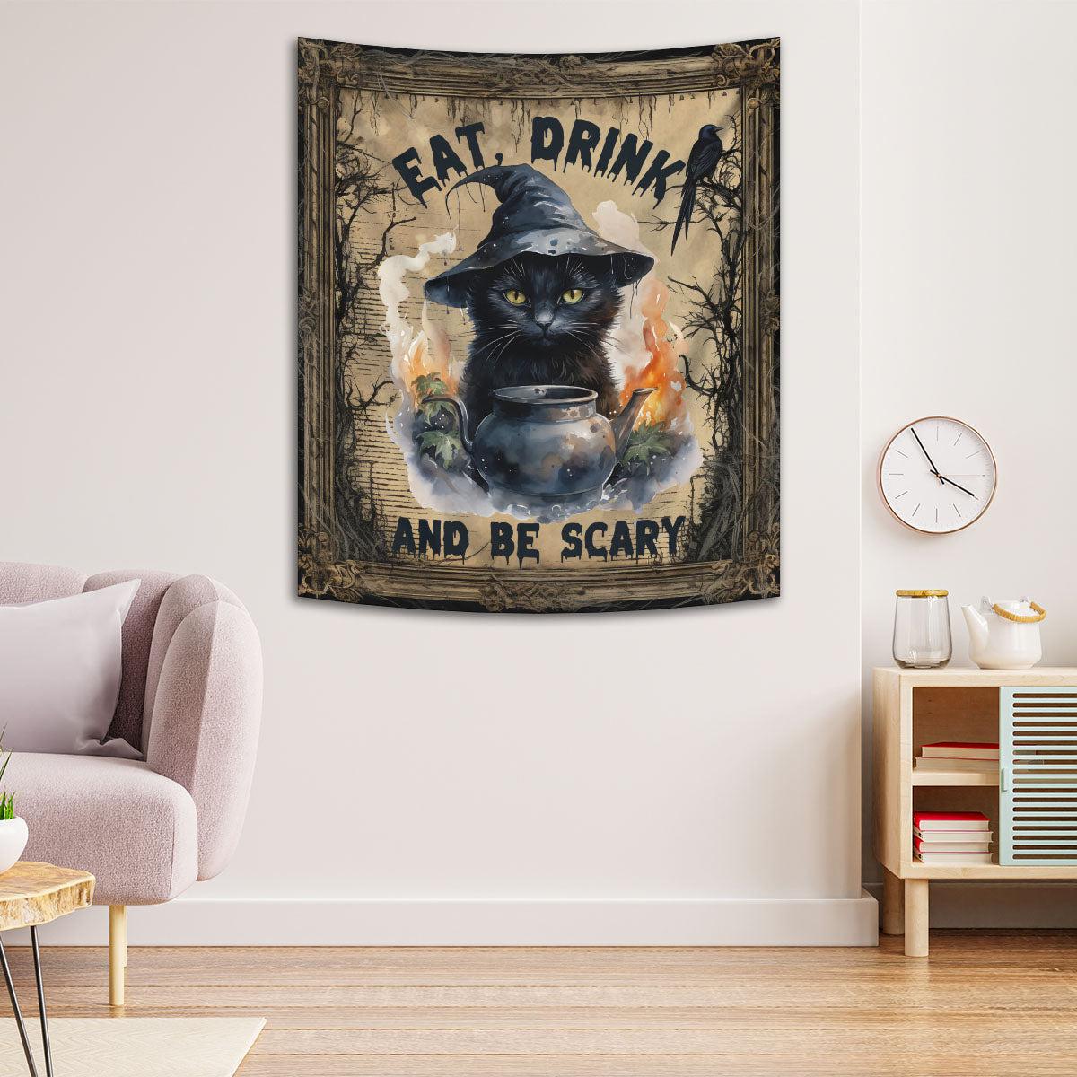 Occult Cat Tapestry Gothic Wall Hanging for Halloween-MoonChildWorld