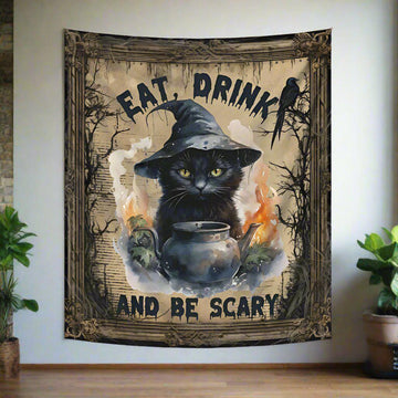 Occult Cat Tapestry Gothic Wall Hanging for Halloween-MoonChildWorld