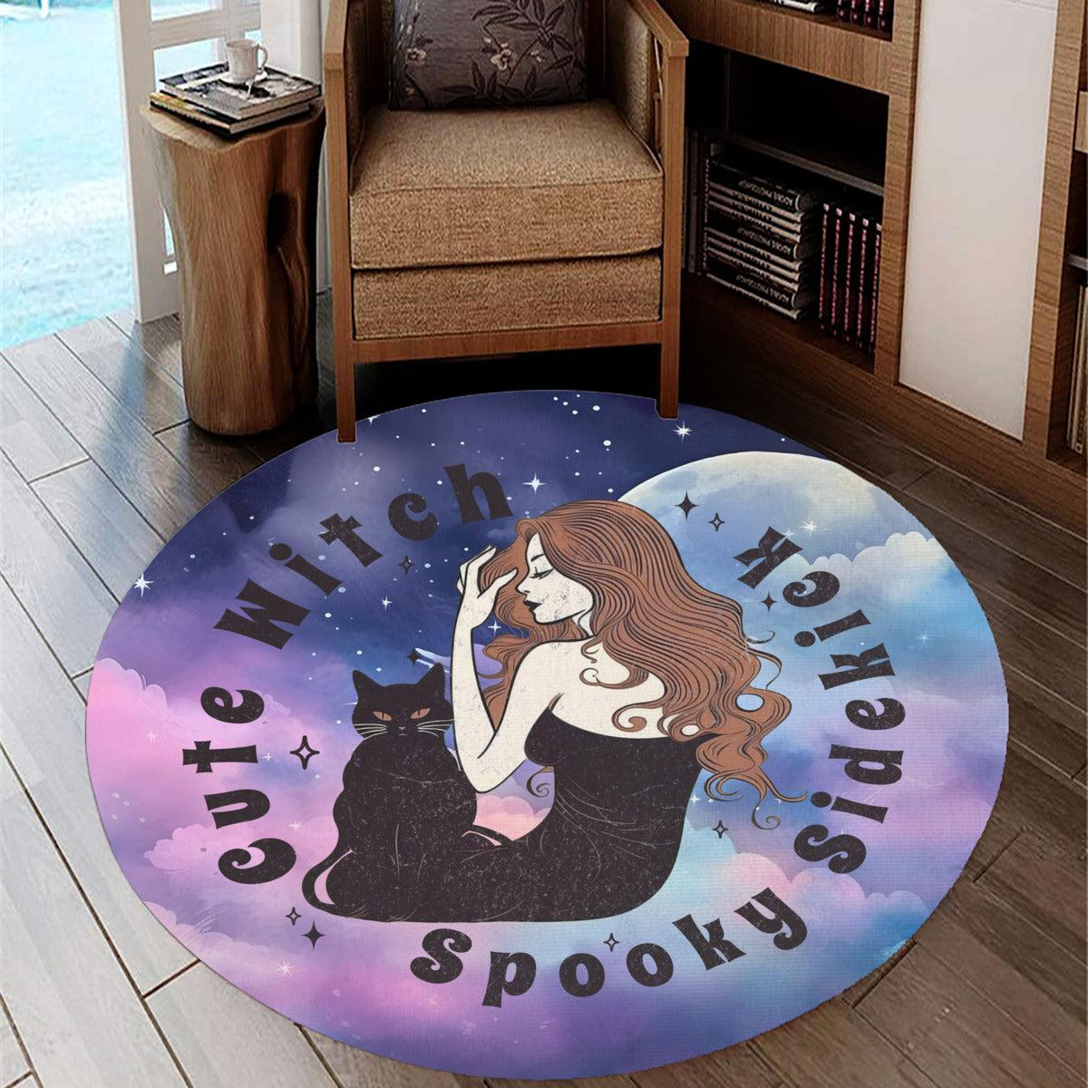 Cute Witch Round Rug-MoonChildWorld