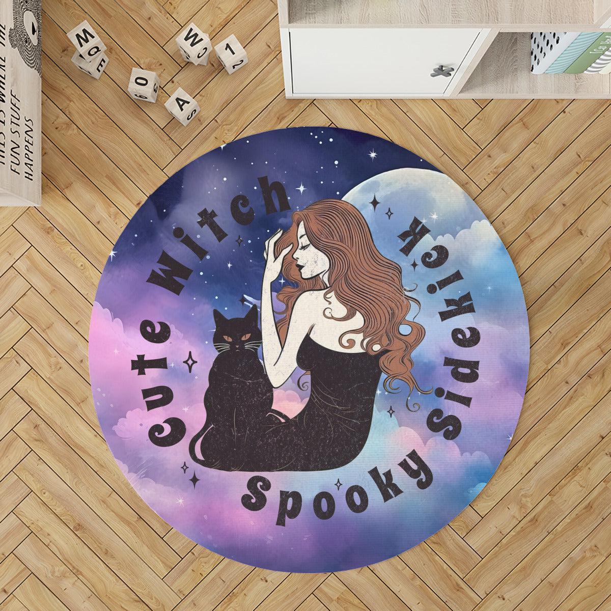 Cute Witch Round Rug-MoonChildWorld