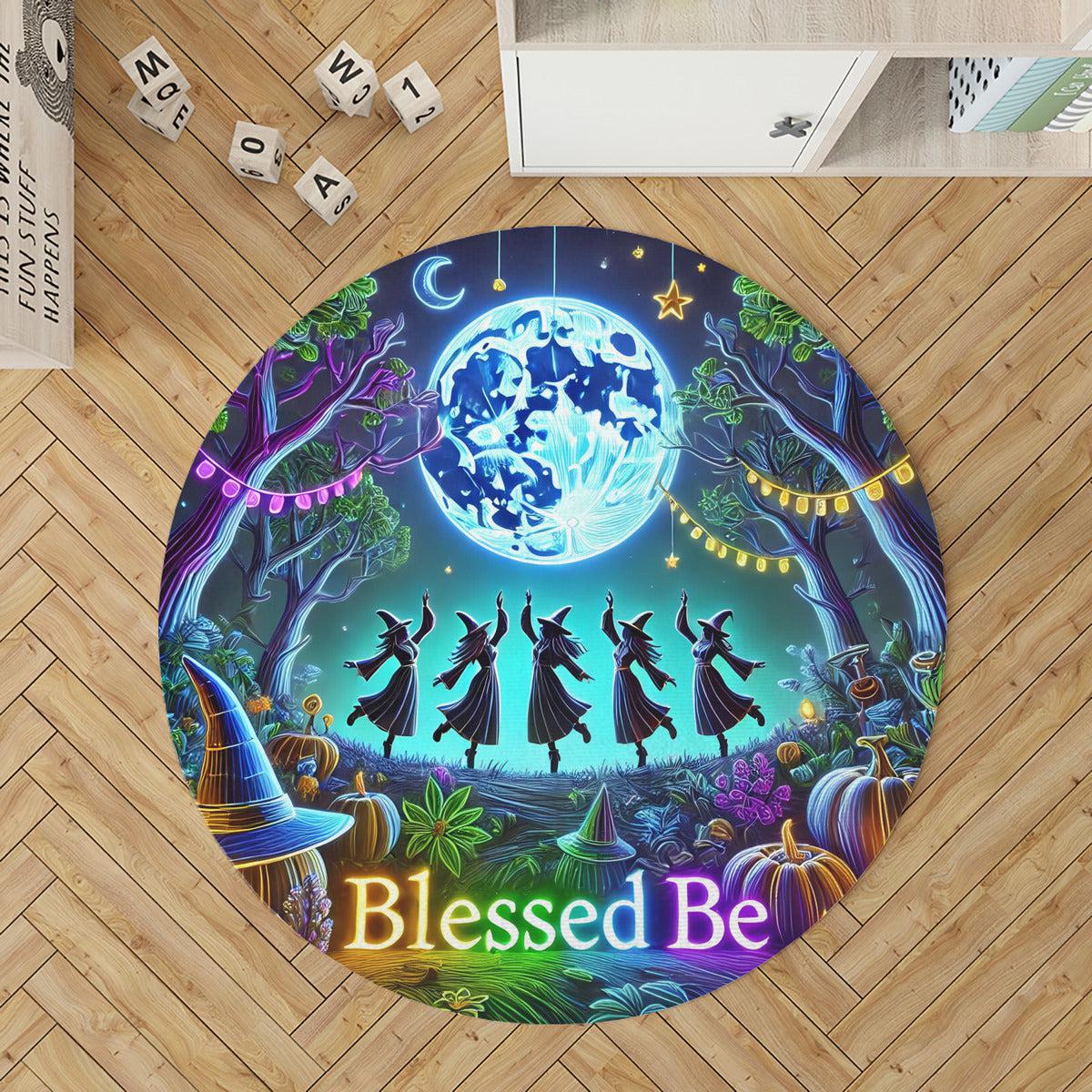 Dancing Witches Round Rug Moonlit Witch Carpet for Wicca Home Decor-MoonChildWorld
