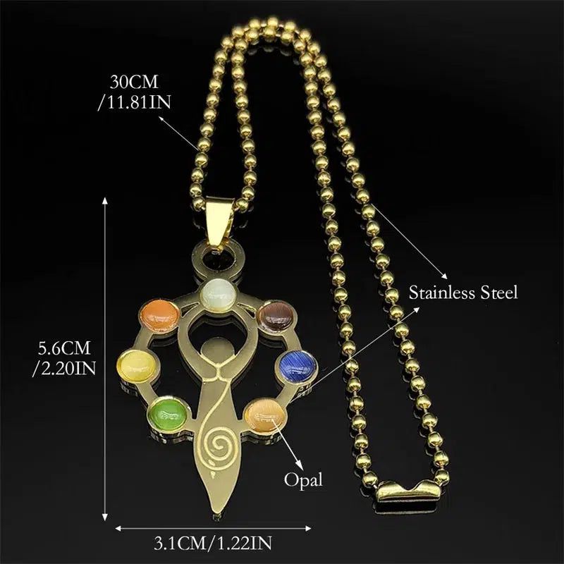 7 Chakra Stones Pagan Goddess Necklace Spiritual Healing Amulet Jewelry-MoonChildWorld