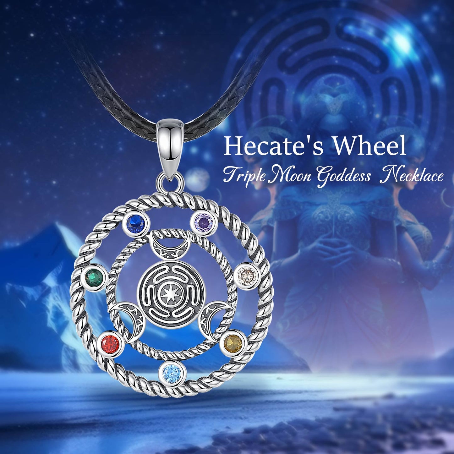 7 Chakras Hecate Wheel Necklace Moon Witchcraft Amulet Jewelry-MoonChildWorld