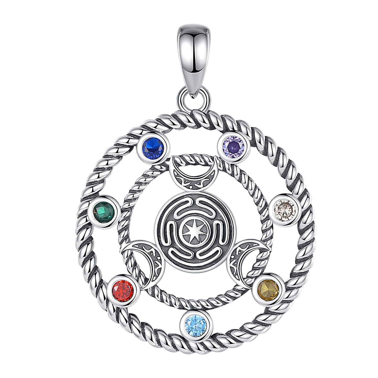 7 Chakras Hecate Wheel Necklace Moon Witchcraft Amulet Jewelry-MoonChildWorld