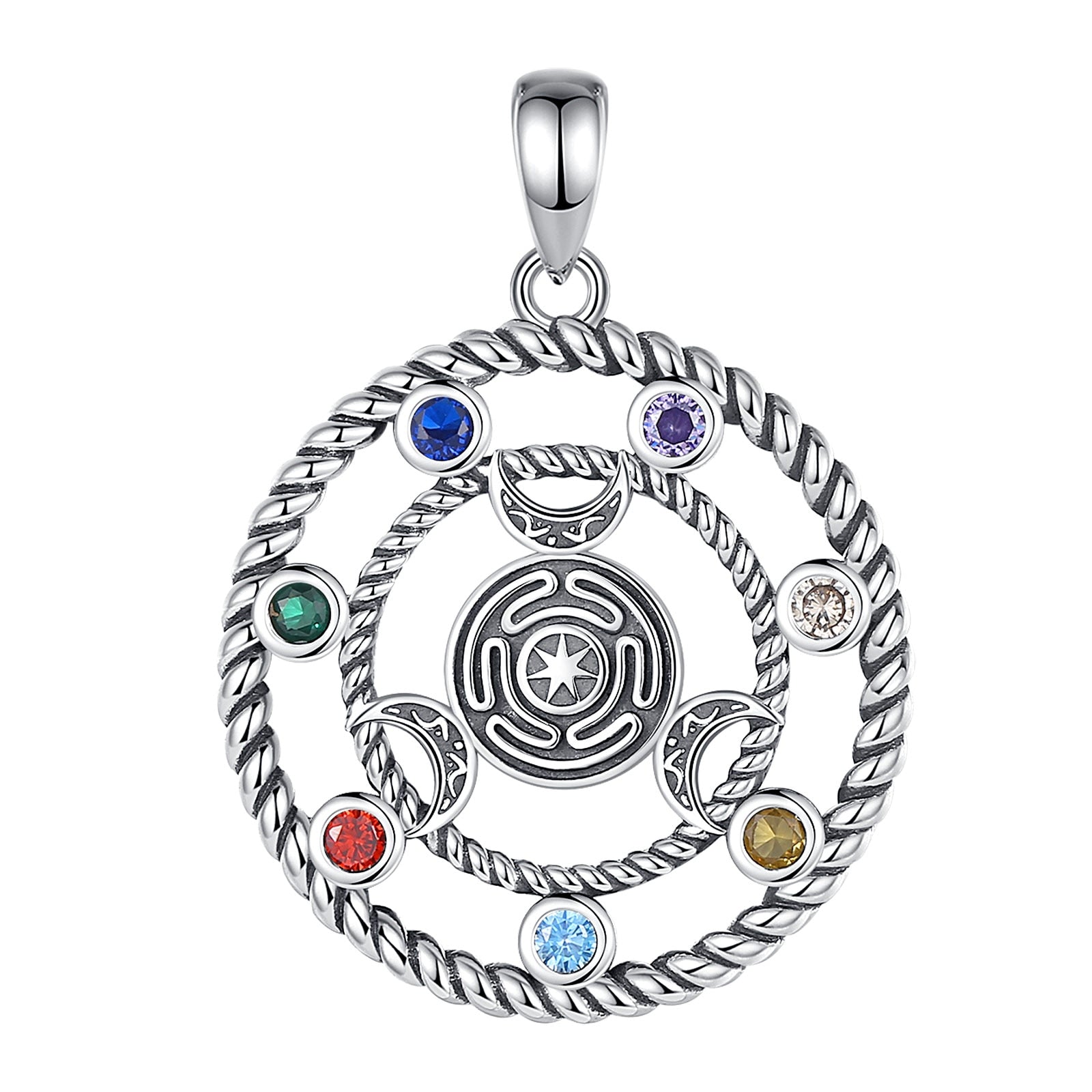 7 Chakras Hecate Wheel Necklace Moon Witchcraft Amulet Jewelry-MoonChildWorld