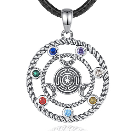 7 Chakras Hecate Wheel Necklace Moon Witchcraft Amulet Jewelry-MoonChildWorld