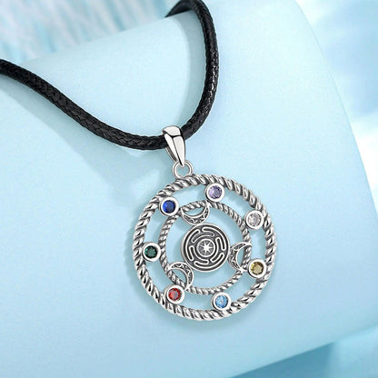 7 Chakras Hecate Wheel Necklace Moon Witchcraft Amulet Jewelry-MoonChildWorld