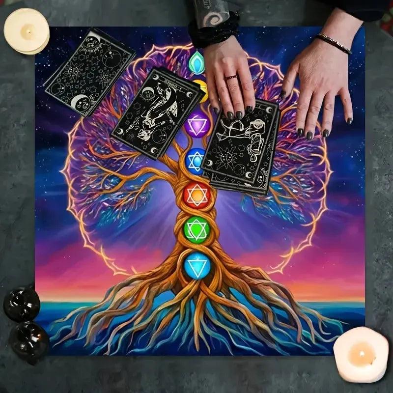 7 Chakras Tree of Life Tarot Card Tablecloth Pagan Altar Cloth Divination Ceremony Table Mat-MoonChildWorld