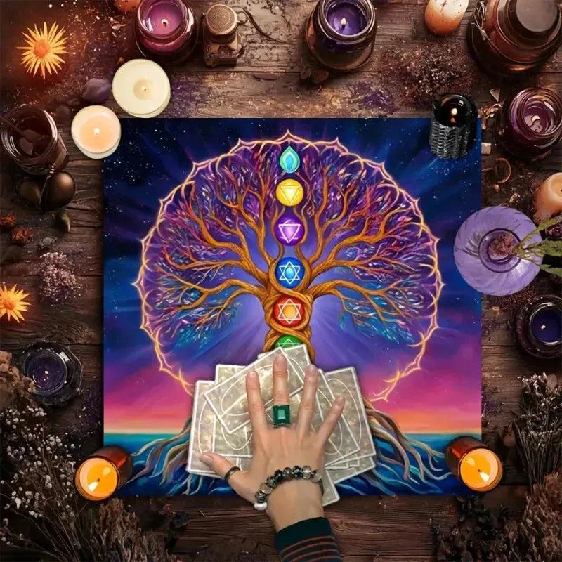 7 Chakras Tree of Life Tarot Card Tablecloth Pagan Altar Cloth Divination Ceremony Table Mat-MoonChildWorld