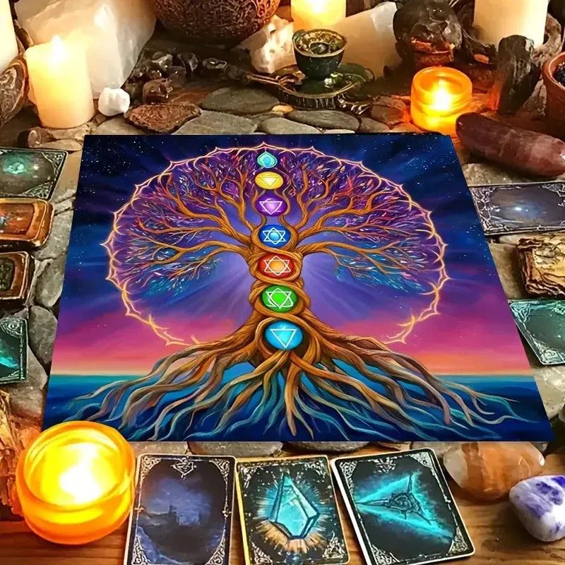7 Chakras Tree of Life Tarot Card Tablecloth Pagan Altar Cloth Divination Ceremony Table Mat-MoonChildWorld