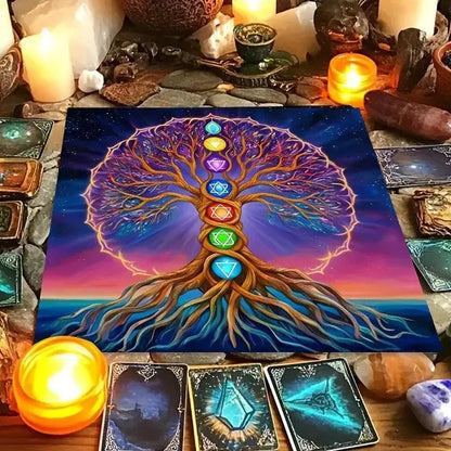 7 Chakras Tree of Life Tarot Card Tablecloth Pagan Altar Cloth Divination Ceremony Table Mat-MoonChildWorld