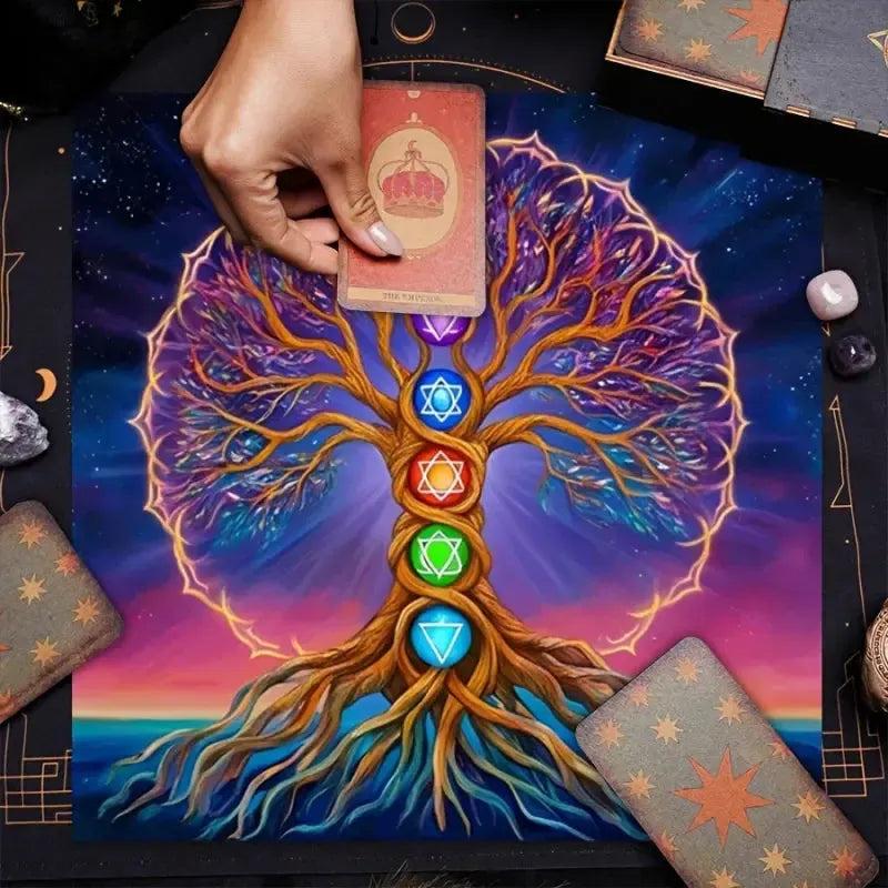 7 Chakras Tree of Life Tarot Card Tablecloth Pagan Altar Cloth Divination Ceremony Table Mat-MoonChildWorld